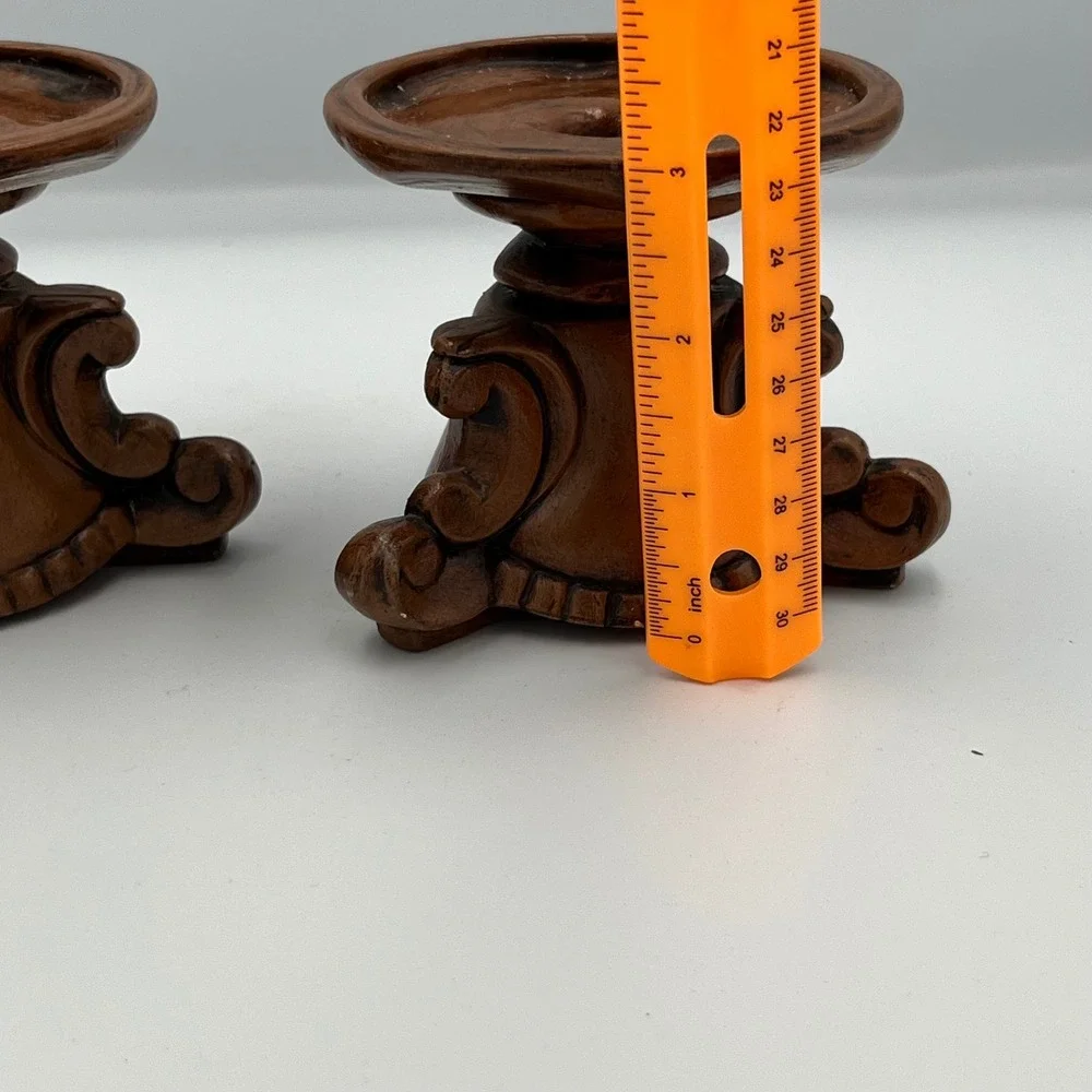 Vintage 1972 Ceramic Candlestick Holders‎ Set of 2 Brown Ornate MCM